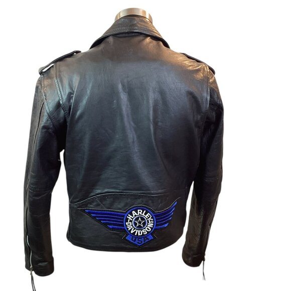 Vintage Bikers Stuff Moto Leather Jacket Mens 44 Harley Owners Group Patch And E - Picture 4 of 12